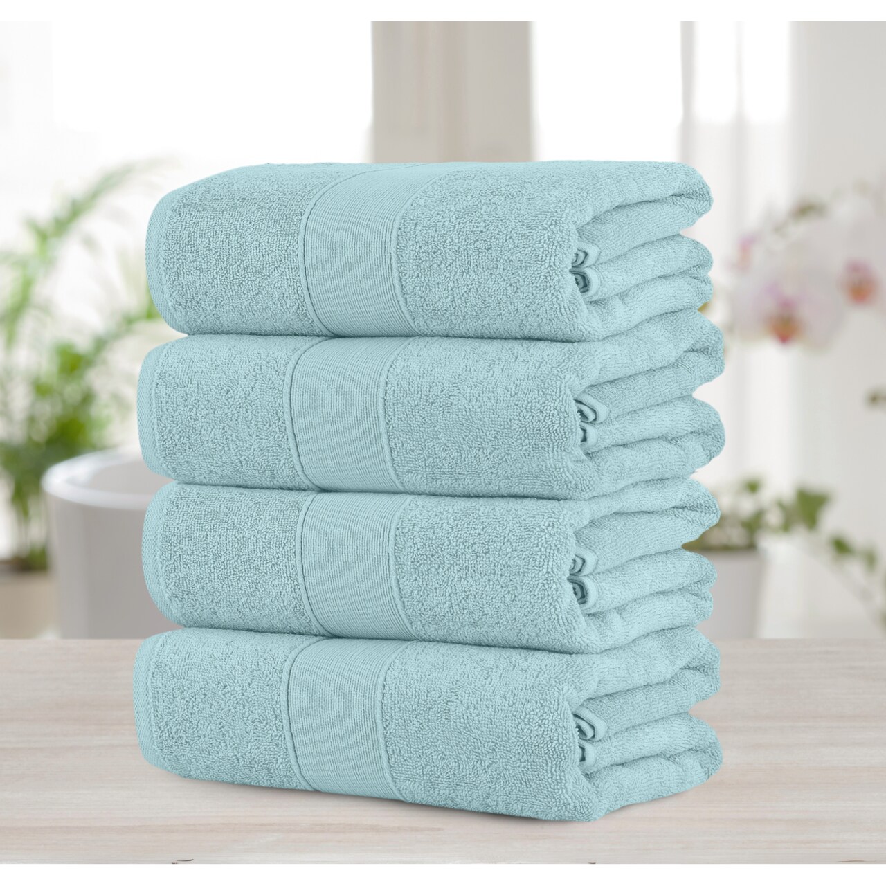 Chic Home Luxurious 4-Piece 100% Pure Turkish Cotton Bath Towels 30" x 54" Dobby Border Design